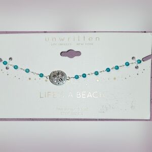 Unwritten Women's Silver Turquoise Bead Anklet Bracelet with a sand dollar char